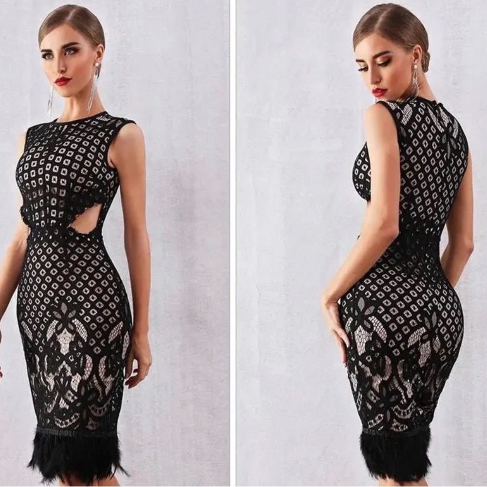 Midi bandage feather details dress Size Small - Picture 3 of 3